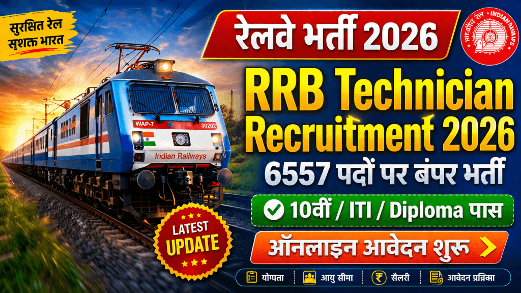 Railway RRB Technician Recruitment 2026: बड़ी खुशखबरी! 6557 पदों पर भर्ती शुरू, जानें योग्यता, आयु सीमा और आवेदन प्रक्रिया